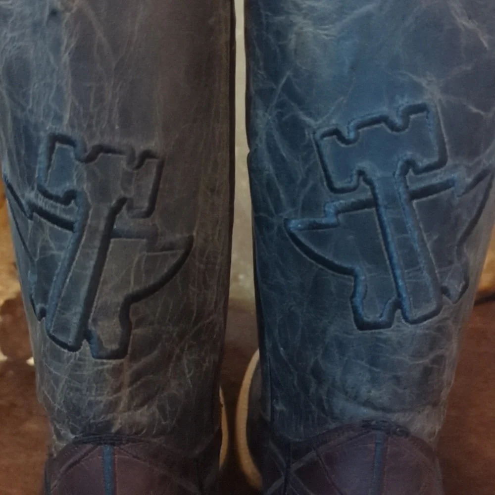 TIN HAUL "Derrick" Brown & black charcoal leather square toe cowboy boots sz 8EE - Picture 12 of 12